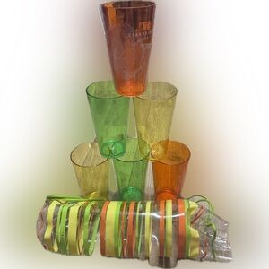 Retro STARBUCKS Cabana Stripe Cooler 6 Pack of 20oz Cups & Carrying Bag 2003 New